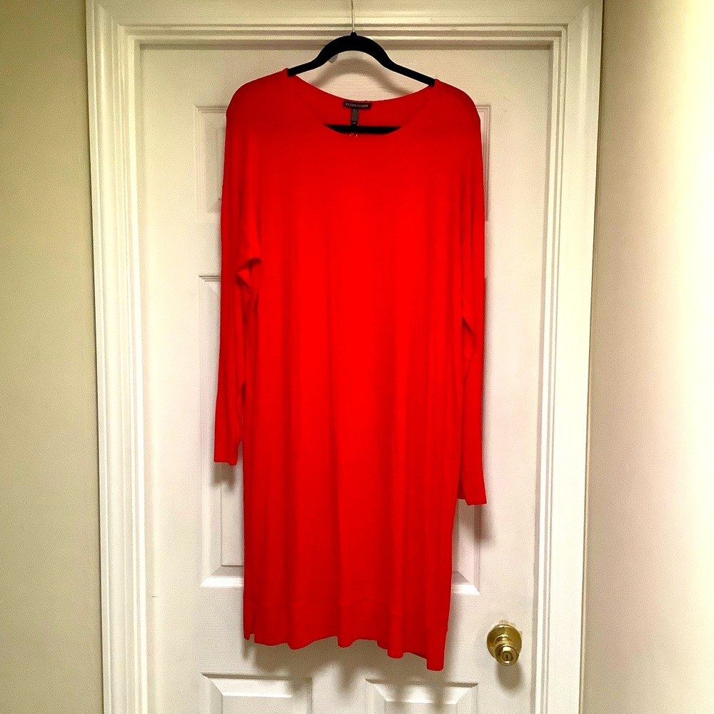 NWTS Eileen Fisher Red Lightweight Viscose Jersey Dress. Long sleeves size L